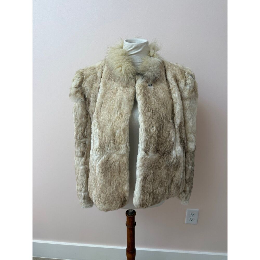 Vintage 1970s/80s Ivory Rabbit Fur Jacket Coat Made in Hong Kong